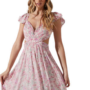 Moda design nuovi arrivi abito floreale con logo personalizzato formale <span class=keywords><strong>per</strong></span> <span class=keywords><strong>abbigliamento</strong></span> femminile abiti Casual da donna eleganti da donna - Product Image 3