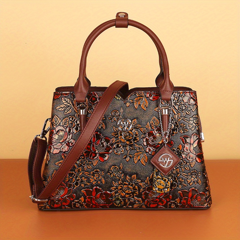 2024 Vintage Flower Pattern Satchel Bag - Elegant & Durable