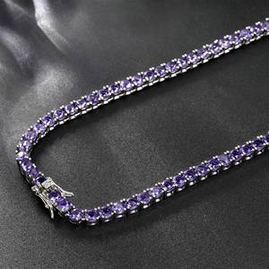Collar DE TENIS Hip Hop para mujer, collar de cadena de tenis de piedra de circonita cúbica púrpura elegante de 4mm, joyería femenina de moda - Product Image 3
