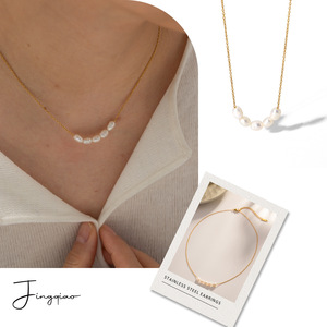 Collier de perles d'eau douce plaqué or 18 carats, chaîne de clavicule, qualité AA, design géométrique, pour usage quotidien - Product Image 2