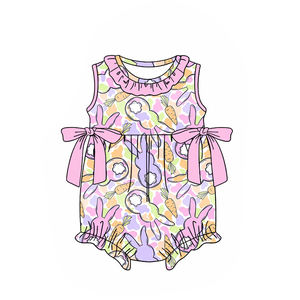 Vestido Informal Personalizado con Estampado de Conejo de Pascua y Zanahoria, Transpirable, para Niñas, con Volantes, Lazos, Algodón y Spandex, Ropa a Juego para Hermanas - Product Image 3