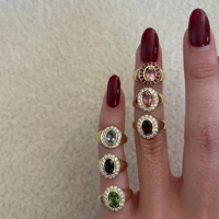 Bague Vintage en Argent S925 avec Pierre Précieuse, Bague de Pinky pour Femme, Saphir Rose Ovale, Bague Halo Plaqué Or, Bague Chevalière à Grappe de Diamants, Bijoux Fins