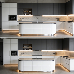 <span class=keywords><strong>Meuble</strong></span> <span class=keywords><strong>de</strong></span> cuisine haut <span class=keywords><strong>de</strong></span> gamme bicolore avec tiroirs à fermeture amortie, <span class=keywords><strong>plaque</strong></span> <span class=keywords><strong>de</strong></span> <span class=keywords><strong>cuisson</strong></span> encastrée et comptoirs en marbre - Product Image 6