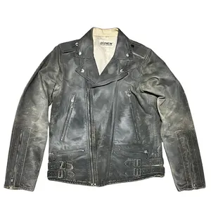DIZNEW OEM Custom High Quality Original Zipper Leather Jacket Men Oversized Vintage Leather Bike Jacket With Logo