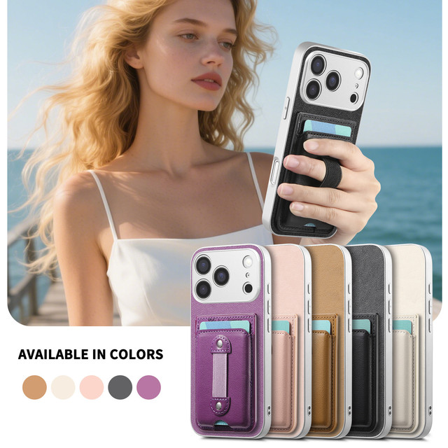 Wholesale Shockproof PU Leather Wallet Phone Case with Card Holder Wrist Strap for iPhone 17 16 15 14 13 Pro Max Back Shell