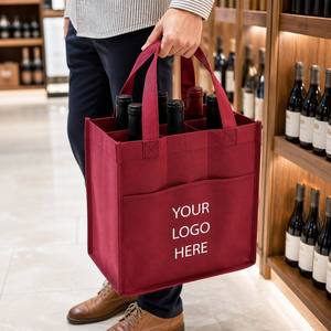 Sac de transport pour 6 bouteilles de vin avec logo personnalisé, bordeaux, non tissé, réutilisable, avec longues poignées - Product Image 3