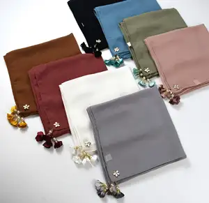 Nouvelles écharpes carrées en mousseline de soie pure perle, écharpes en soie, hijab en gaze Hui, différents styles sont disponibles en stock