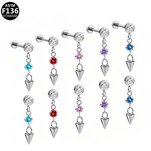 Boucles d'oreilles clous coniques pointus <span class=keywords><strong>en</strong></span> alliage de titane F136 incrustées de zircon, bijoux de <span class=keywords><strong>piercing</strong></span> brillants pour lèvres et labret, unisexe - Product Image 1