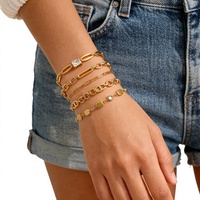 Bracelet chaîne à maillons unisexe tendance et minimaliste en acier inoxydable plaqué or véritable 18 carats, bijou de mode, cadeau, zircon, bracelets cachemiriens