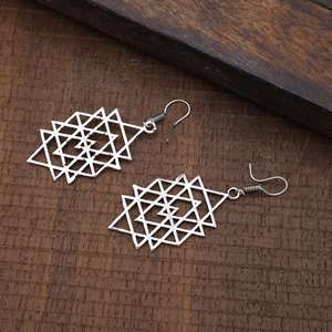 New Arrival Handmade Sterling Silver Sri Yantra Tribal Geometric <b>Hoop</b> <b>Earrings</b> <b>Fashionable</b> Wedding Party Gift Jewelry for Women - Product Image 3