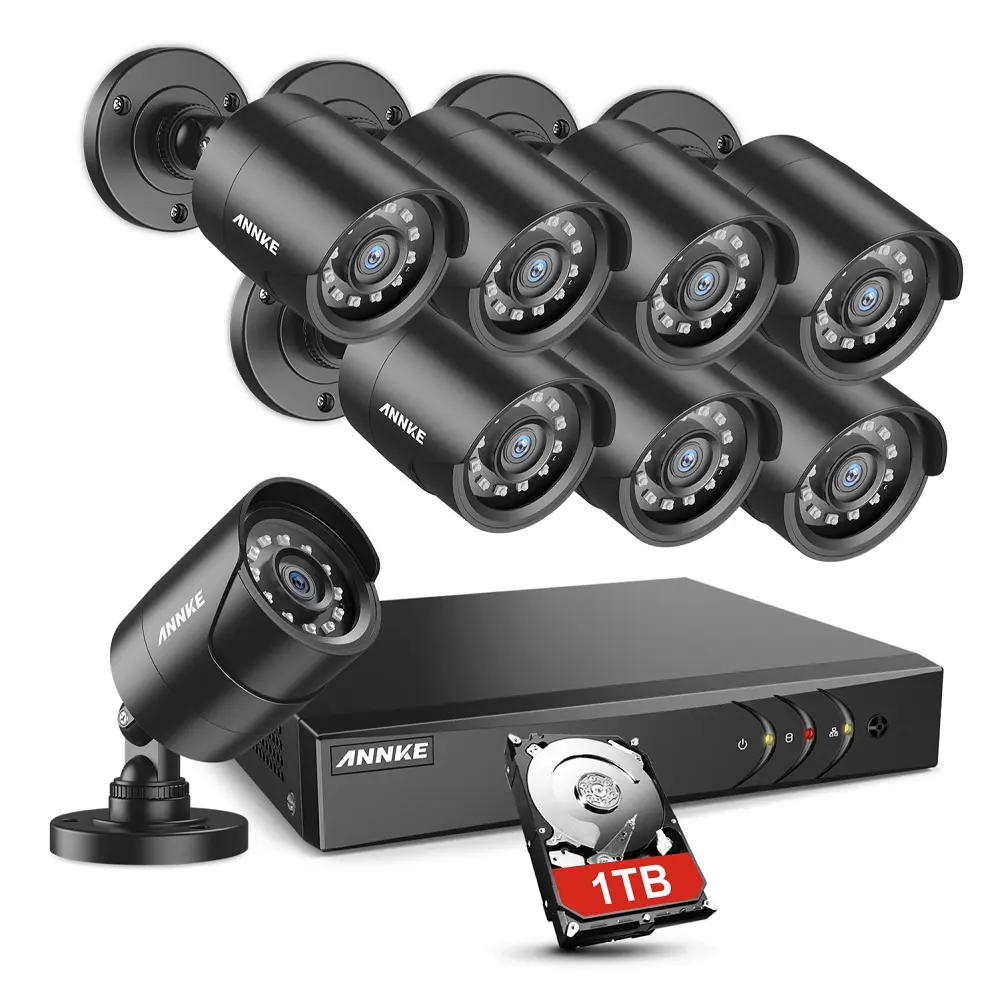 Annke 5MP 8 Kanaals Dvr Systeem 8Pcs 1080P Security Camera Kit IP66 Waterdichte Thuis Cctv Camera Systeem Met 1Tb Harde Schijf