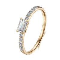 Anelli di fidanzamento da donna in oro giallo 18 carati con diamante da laboratorio taglio smeraldo a gambo dritto prismatizzato, anello con diamante coltivato in laboratorio
