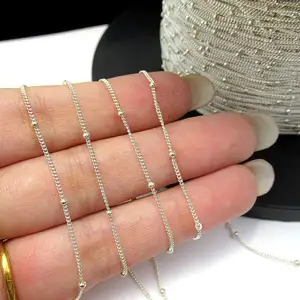 Cadena fina de Cuentas pequeñas minimalistas de Plata de Ley 925 para mujer, accesorios para hacer joyas