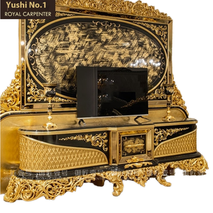 Mobile <span class=keywords><strong>TV</strong></span> in Legno Massello Intagliato Stile Europeo, Mobile da Terra per Grandi Appartamenti, <span class=keywords><strong>Serie</strong></span> Tradizionale Turca Dorata - Product Image 6
