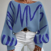 Nouveau pull en tricot surdimensionné pour femmes européennes et américaines, design à épaules dénudées et manches lanternes, personnalisation OEM ODM disponible