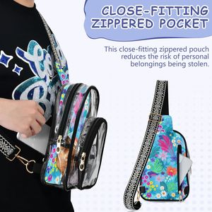 Bolso transparente con estampado floral, bolso bandolera de poliéster con correa bohemia, bolso de hombro transparente ajustable de 18*26 cm - Product Image 4