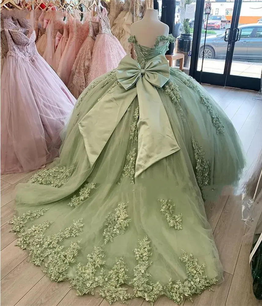 Gaun putri Quinceanera gaun bola manik-manik 3D bunga renda applique Formal Prom gaun wisuda manis 15 16 gaun MQ643