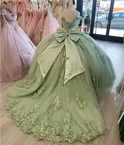 Princess Quinceanera Dresses Ball Gown Beaded 3D Flowers Lace Appliques Formal Prom Graduation Gowns Sweet 15 16 Dress MQ643