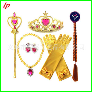 Girls Costume Accessories <b>Set</b> Blue Gloves Wig Braids Necklace Earrings Crown <b>Magic</b> Wand For Halloween Party Dress Up - Product Image 2
