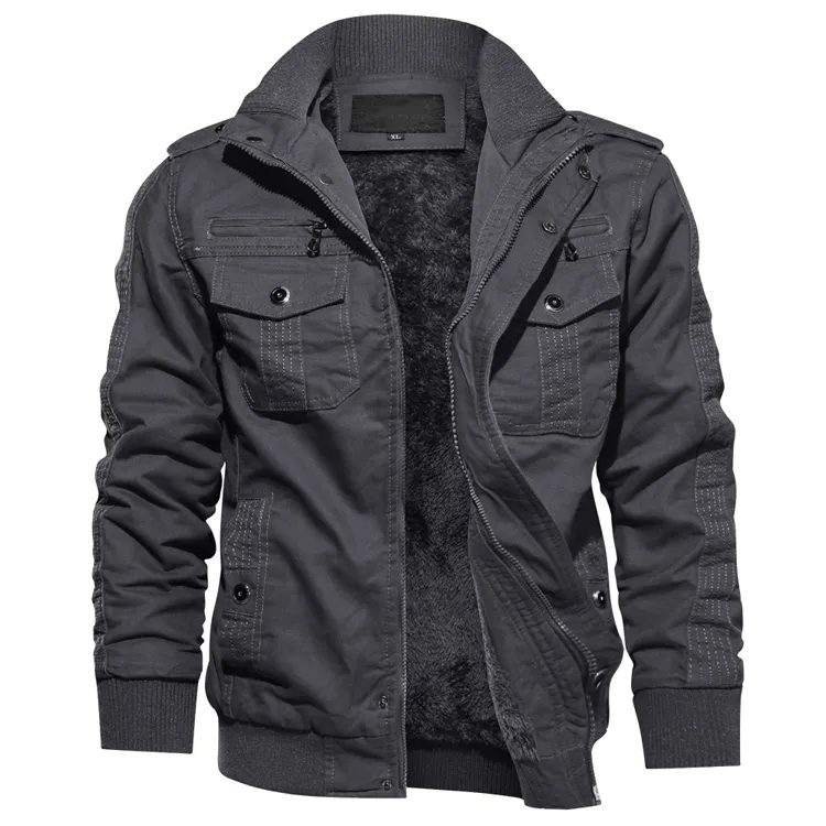 Men jacket Plus Size 6XL Casual For Winter Jackets Men Coat, Tactical Cargo Fleece Washed Cotton Jacket Coat