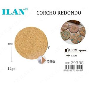 Ilan Round Cork Coasters 10Cm Self Adhesive Set Of 12 For <b>Table</b> <b>Protection</b> - Product Image 3