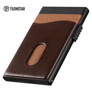TILONSTAR TVC305 Custom Logo Slim Front Leather Pocket Metal Aluminum <b>ID</b> Wallet Business Pop up Credit Card <b>Holder</b> Case - Product Image 1