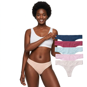Women Lace Trim Knitted High-Rise Underwear Soft Stretch Panties Breathable Comfortable <b>Thongs</b> <b>Ladies</b> Inner Wear Fashion - Product Image 1