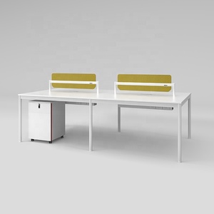 Qualité taille Standard Double face Tube rond jambe métal meubles cadre plusieurs employés Simple bureau travail Table blanche - Product Image 4