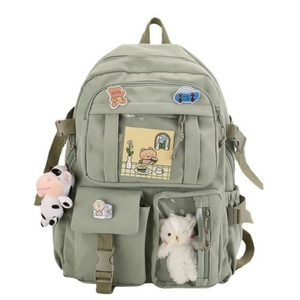 Sac à dos scolaire grande capacité pour filles, en nylon, résistant à l'eau, avec fermeture éclair, design Anime Fan, transparent, avec épingles, en stock maintenant - Product Image 3