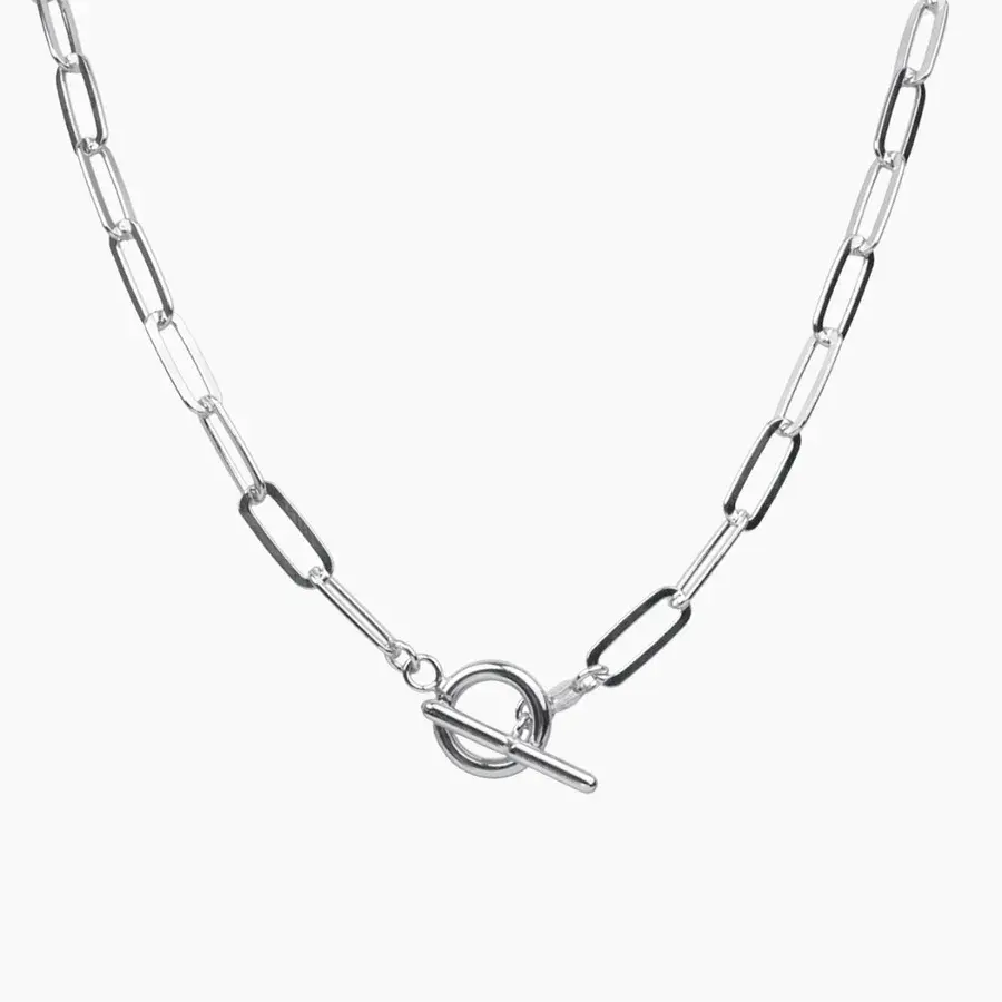 Fashion S925 Sterling Silver Necklace Flat Alessia Paperclip Toggle Chain Women's Blade Chain Necklace