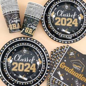 <span class=keywords><strong>12</strong></span> <span class=keywords><strong>personnes</strong></span> noir blanc Graduation décoration fête Table félicitations Grad jetable papier <span class=keywords><strong>vaisselle</strong></span> ensemble fournitures tasse assiettes serviette - Product Image 5