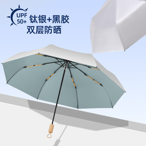 Double Layer Titanium Silver Sun Umbrella 100 Cm Upf50+ Black Vinyl Folding Manual Open Travel Use Rain And Sun Protection - Product Image 1