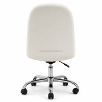 Chaise de bureau pivotante en lin blanc avec base et roulettes chromées, chaise de bureau moderne réglable en hauteur pour la maison et le bureau