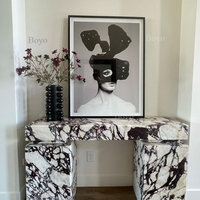 Table console en marbre cannelé de 48 pouces avec tiroir, design personnalisé, marbre Calacatta Viola, table console d'entrée de luxe