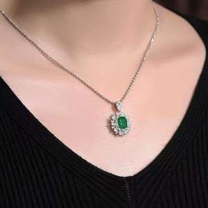 <b>Solid</b> 18K <b>Gold</b> Natural Emerald <b>Pendant</b> Set With 43pcs Diamonds 21pcs White Sapphires Gala Statement Necklace - Product Image 5