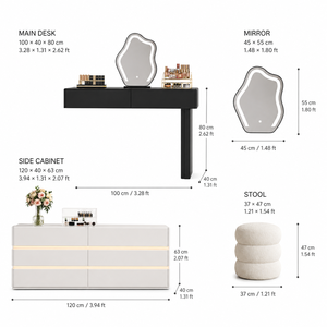 Ensemble <span class=keywords><strong>de</strong></span> coiffeuse moderne à LED avec miroir éclairé, <span class=keywords><strong>tiroirs</strong></span> <span class=keywords><strong>de</strong></span> rangement et tabouret pour chambre à coucher - Product Image 6