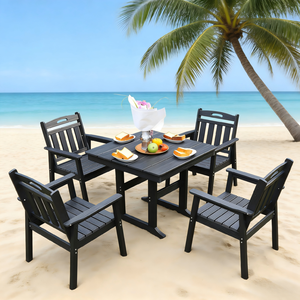 HDPE <b>Outdoor</b> Patio Dining Set 1 <b>Table</b> 4 Chairs With Sunshade Holes For Garden Use - Product Image 5