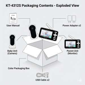 Babyphone sans fil KT-4312S avec écran IPS de 4 pouces, sans Wi-Fi, 2,4 GHz, 1080p, reconnaissance faciale, panoramique/inclinaison, audio bidirectionnel, vision nocturne - Product Image 3