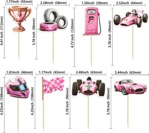 ท็อปเปอร์เค้กรถแข่งสีชมพู ธงลายตาราง ล้อรถ ถ้วยรางวัล หมวกกันน็อค สำหรับตกแต่ง<span class=keywords><strong>เค้ก</strong></span>งานเลี้ยงวันเกิดหรืองานฉลองวันเกิดเด็ก - Product Image 2