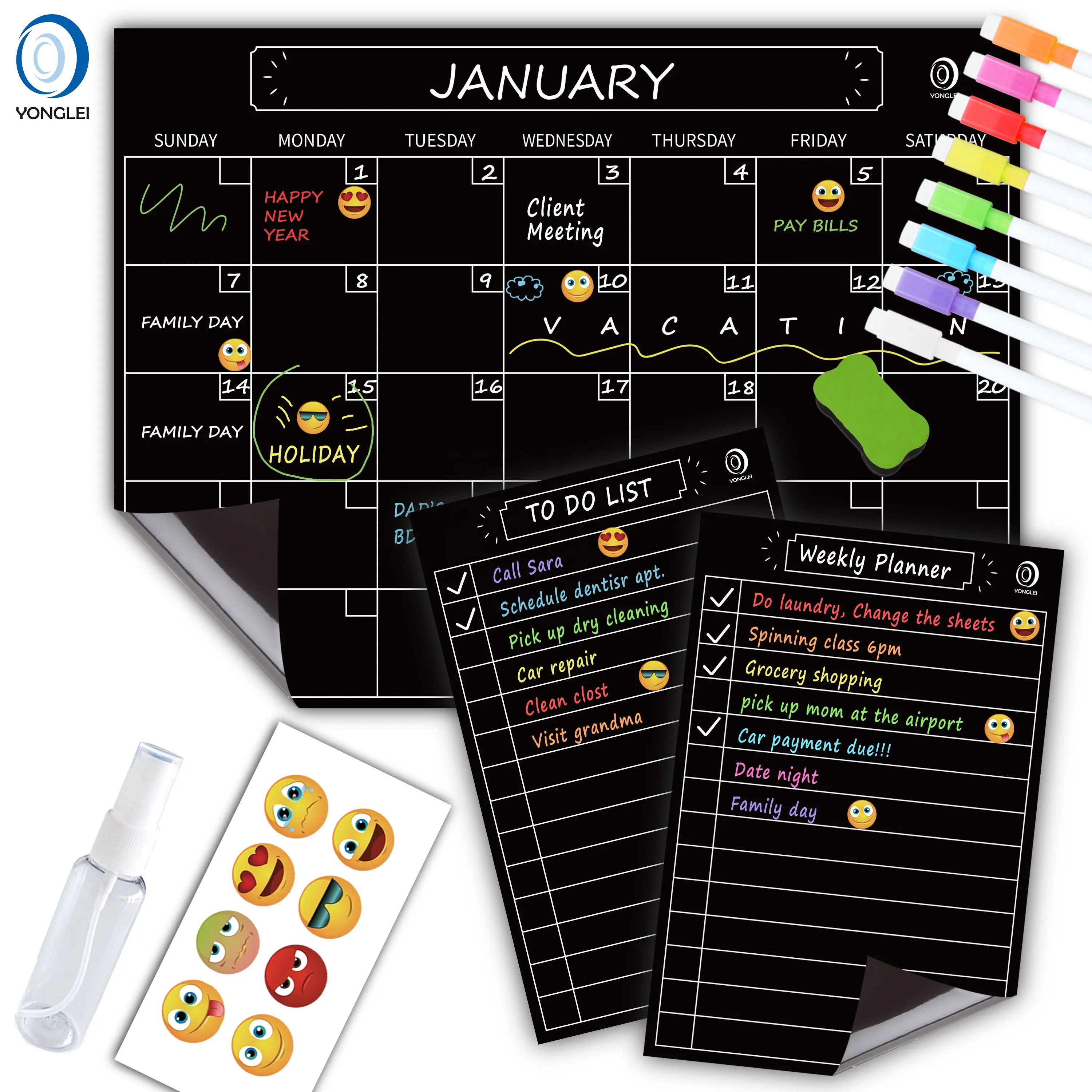Магнитный стираемый календарь 11,3-6A1, черный стираемый календарь, магнитная доска для холодильника