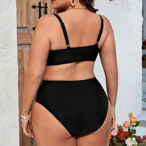 새로운 레오파드 무늬 색상 차단 플러스 사이즈 여성 하이 웨이스트 등이없는 분할 수영복 뚱뚱한 여자 비키니 수영복 여름 - Product Image 2