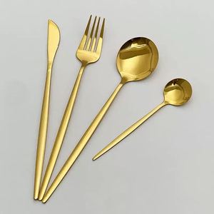 Juego de Cubiertos de Acero Inoxidable 430 al Estilo Portugués, Dorado, Pulido a Espejo, Vajilla de Lujo para Hotel, Bodas y Eventos, Venta al Por Mayor - Product Image 1