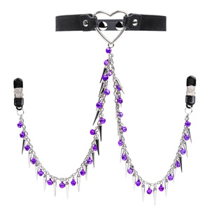 Collier ras du cou Purple Bells Rivets avec pinces à tétons et chaîne réglable, pinces non-percantes, accessoires pour débutants - Product Image 6