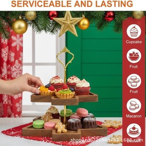 Cross-<b>border</b> wooden Christmas double-layer cupcake storage rack, solid wood dessert <b>display</b> rack, wooden fruit tray - Product Image 2