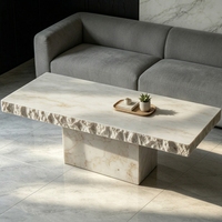Table basse rectangulaire de style Wabi-Sabi en marbre travertin beige, faite à la main, écologique, décoration d'intérieur, salon