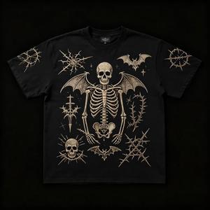 T-Shirt Streetwear <span class=keywords><strong>con</strong></span> Ricamo 3D ad Alta Densità, 100% Cotone, Ricamo <span class=keywords><strong>a</strong></span> <span class=keywords><strong>Pipistrello</strong></span>, <span class=keywords><strong>Manica</strong></span> Corta Oversize - Product Image 4