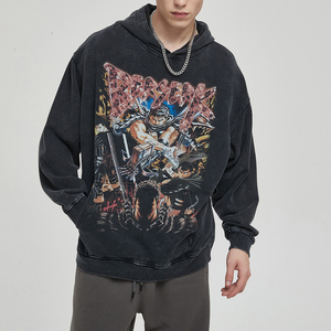 Quần Áo Các Nhà Sản Xuất Không Có Chuỗi Không Dây 100% Cotton Cổ Điển Rửa Tùy Chỉnh Phun In Ấn Quá Khổ Unisex Hoodies Người Đàn Ông - Product Image 5
