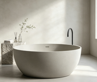 Baignoire autoportante en pierre artificielle à finition mate, forme ronde, baignoire de luxe pour la maison, l'hôtel, la villa, la salle de bain