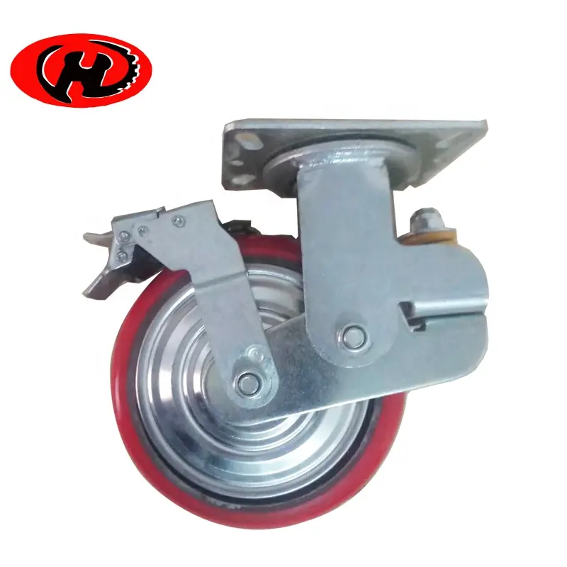 durable heavy duty spring mounted PU shock absorbing polyurethane trolley caster wheels