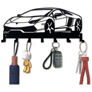 Metal car key wall mount, <b>black</b> wall-mounted key organizer with 7 <b>hooks</b>. - Product Image 1